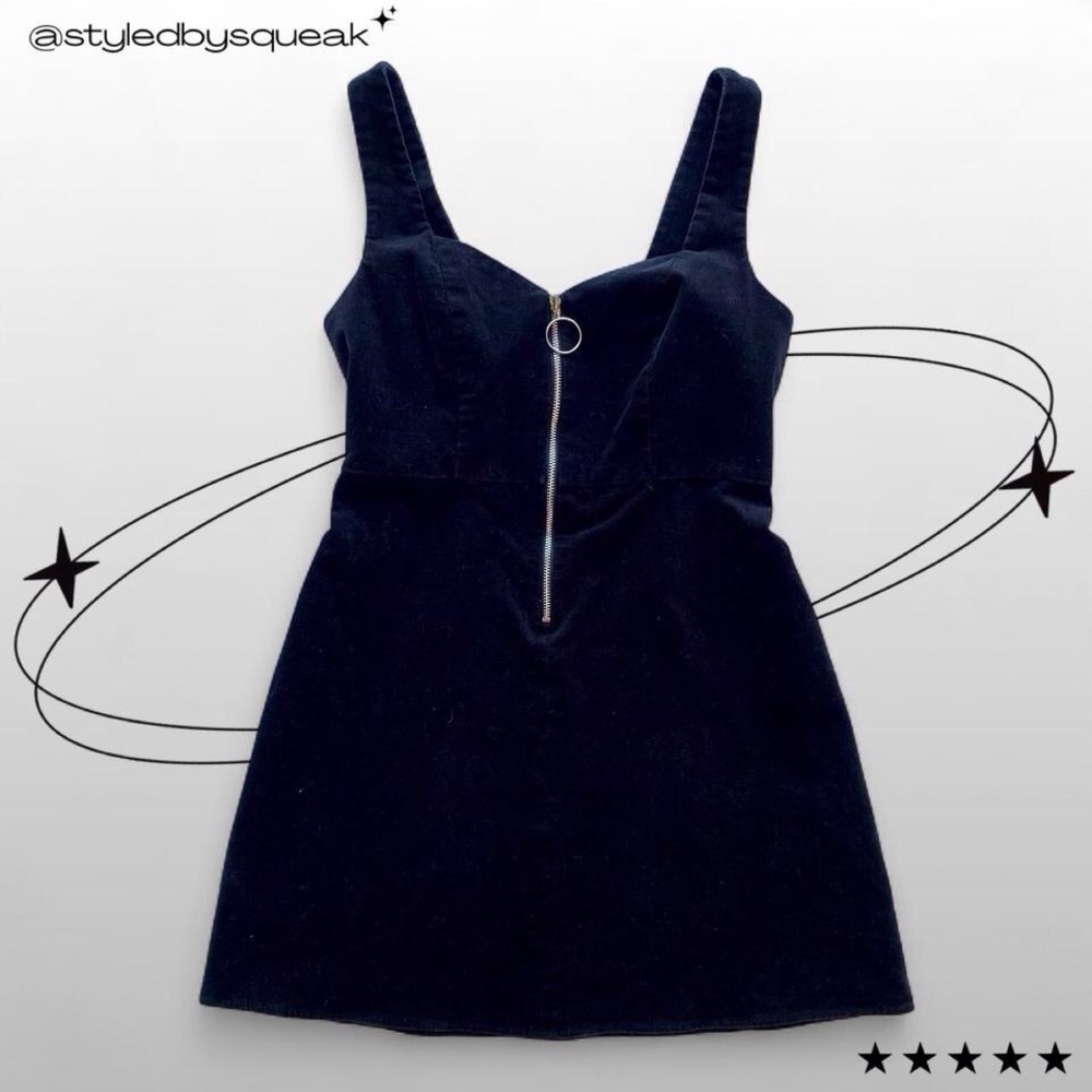 Topshop Black Corduroy Pinafore Mini Dress Zipper Small